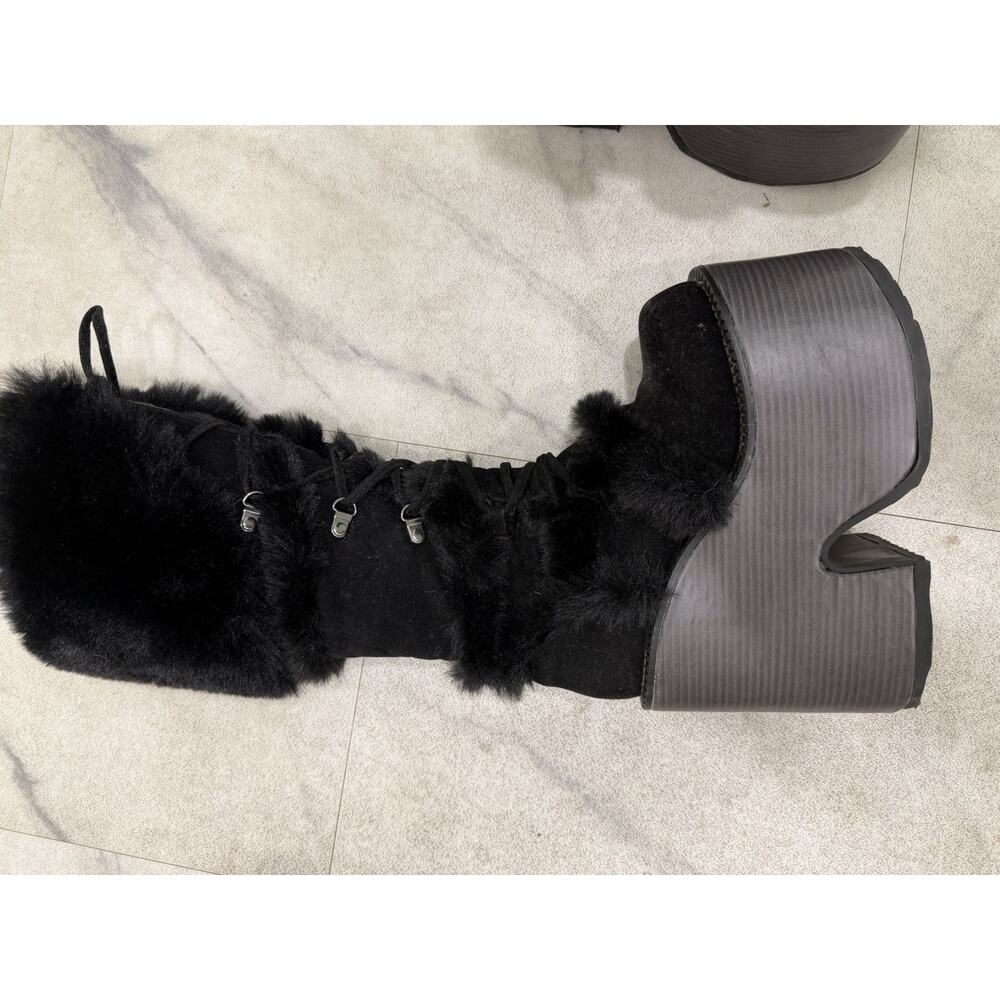 Women’s Black Faux Fur Lined Lace-Up Platform Knee High Boots US 8 - Picture 5 of 7
